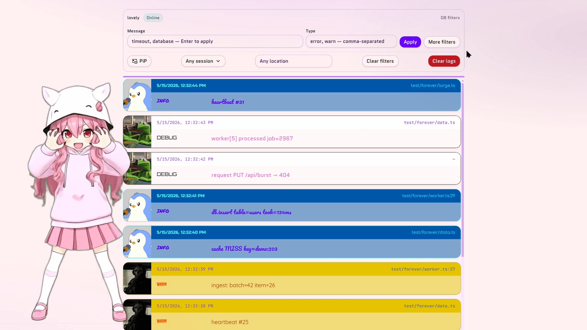 Animated Auralogger logs dashboard preview